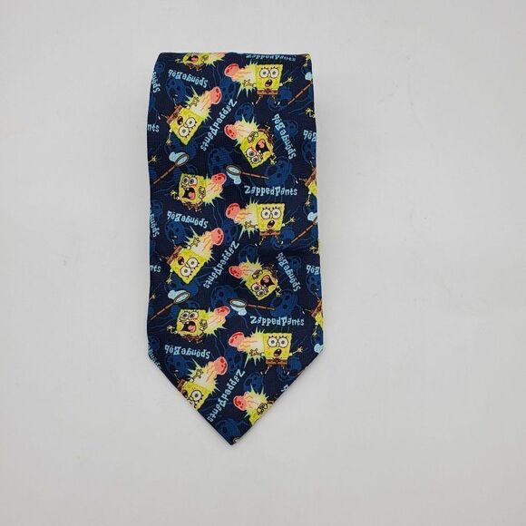 Nickelodeon Vintage Mens Tie Blue Sponge Bob Square Pants Zapped - Picture 2 of 5